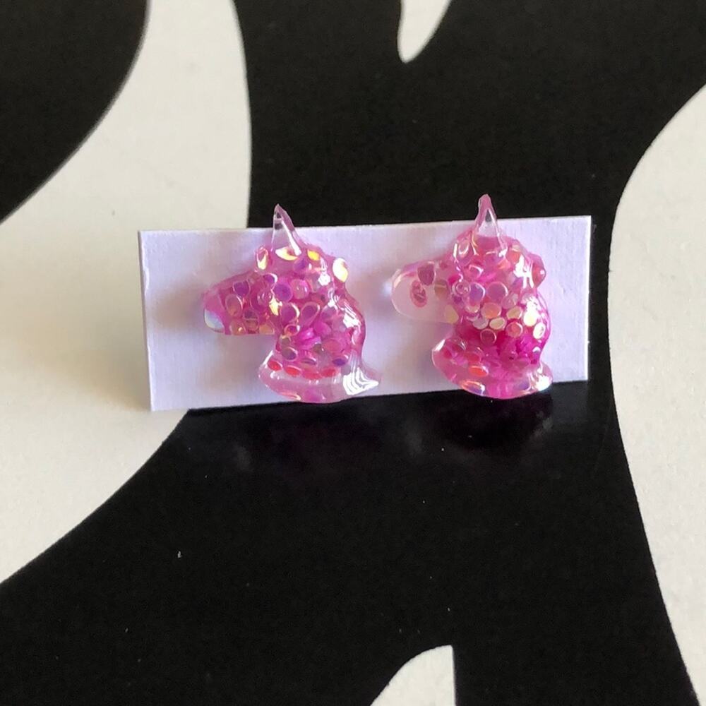 4 for $20 Dark Pink Glitter Unicorn Stud Earrings